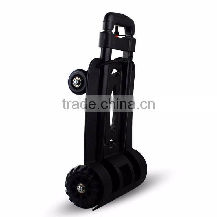 Mini Folding Shopping Cart with 2 Wheels/Lightweight Black Iron Alloy Folding Luggage Cart/ Portable Hand Trolley