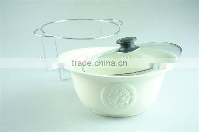 Cheap ceramic tureen with iron stand with good quality and color box