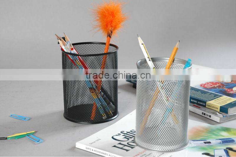 High Quality Cheap Fancy Round Metal Mesh Pen Holder
