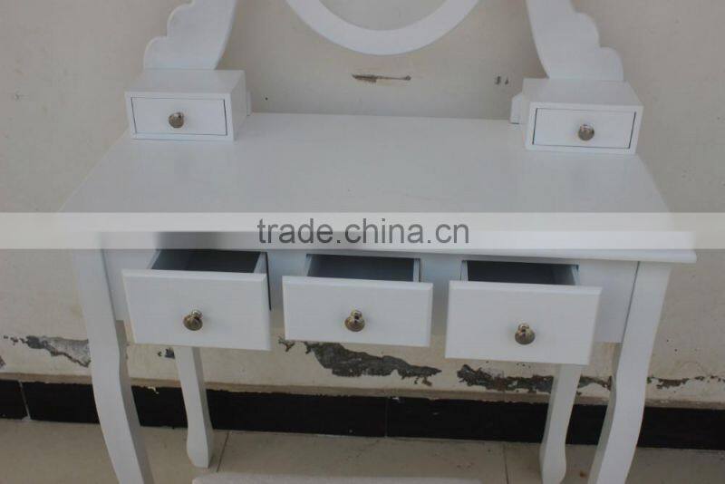2016 Hot Sale Antique Dressing Table with Mirrors & Stool
