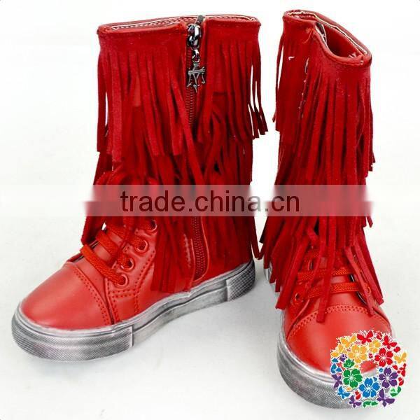 Kids Girls Two Layer Fringe Moccasin Leather Faux Suede Tassel Ankel Boots