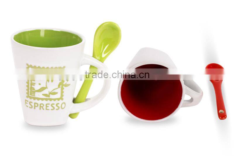 ceramic colorful round shape coffee mug with spoon
