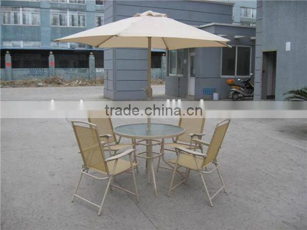 Sling dining garden furniture with glass table and sling chairs