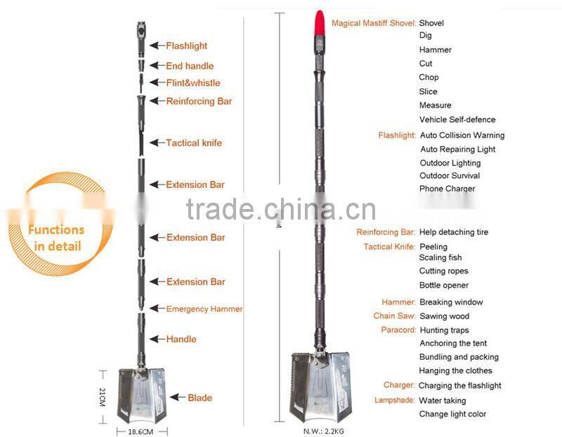 Emergency Car Escape Tool Vehicle Safety Products Multifunction Shovel With Backpack