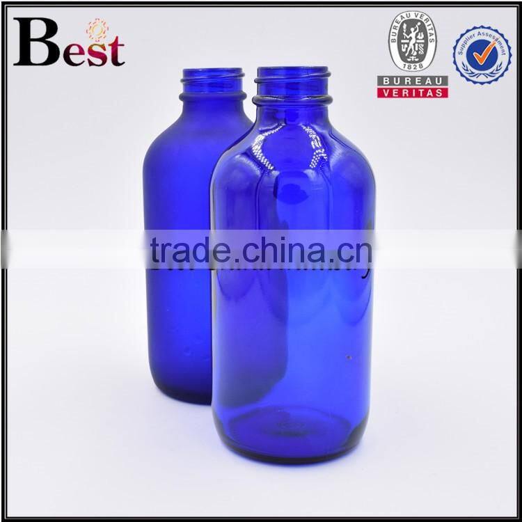 8oz blue boston bottle frosted blue color boston round glass bottle for cosmetic oils