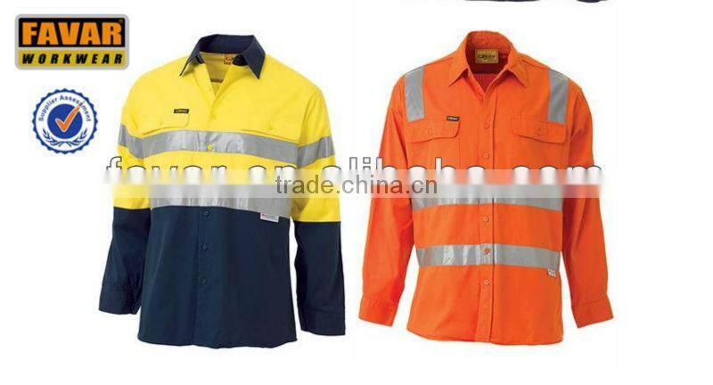 Hi Vis reflectivet long sleeve cotton work shirts for men UPF50+
