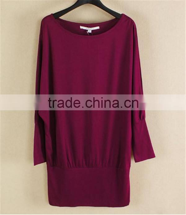 Bat sleeve satchel buttock in pure color and Women's clothing