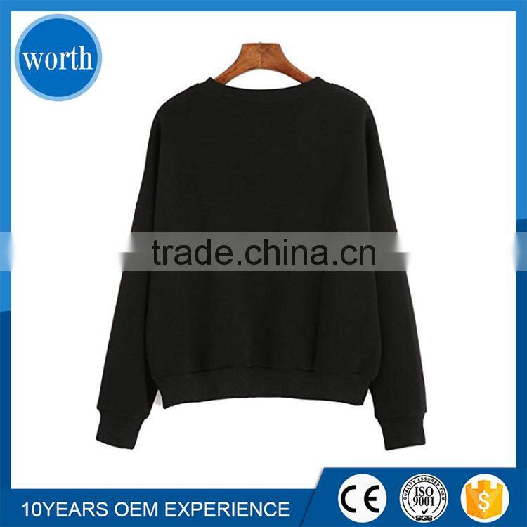 Sweatshirt Women Latest Style Black Pullover with Custom Silk Printing