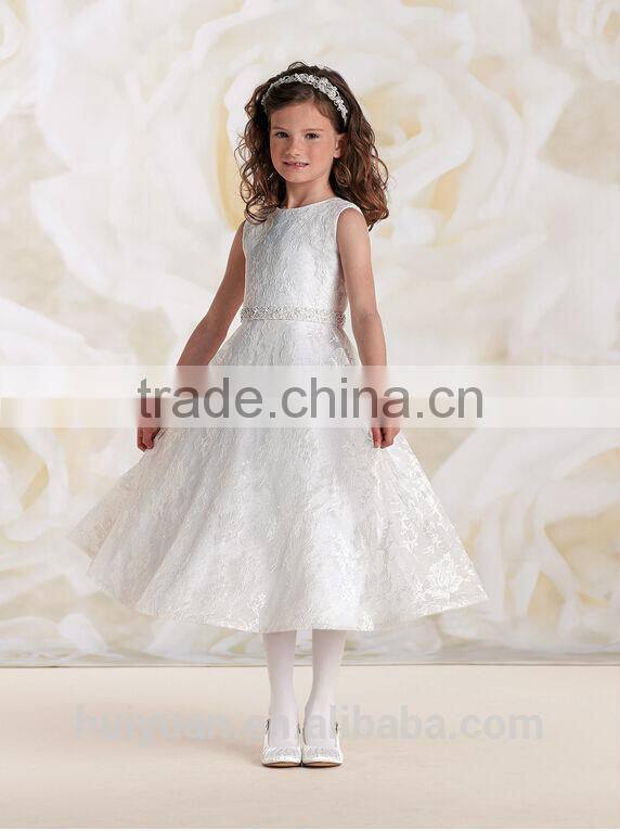 newest white lace round neck sleeveless baby girls dresses