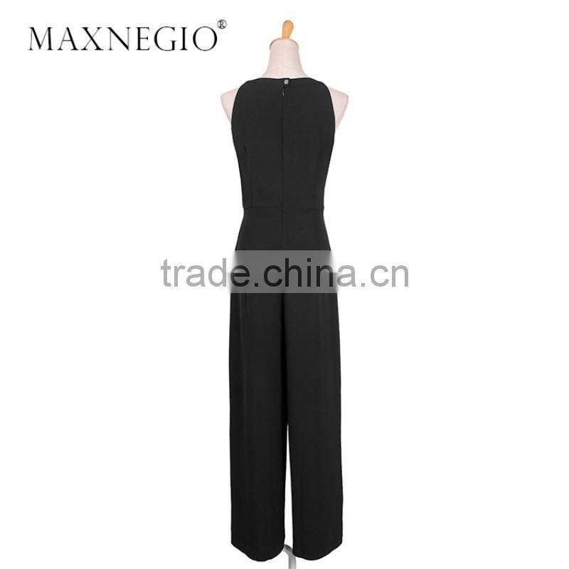 MaxNegio Brand Wholesale Fashion Chiffon 2016 Latest Design Jewel Neck Party Jumpsuit for Ladies