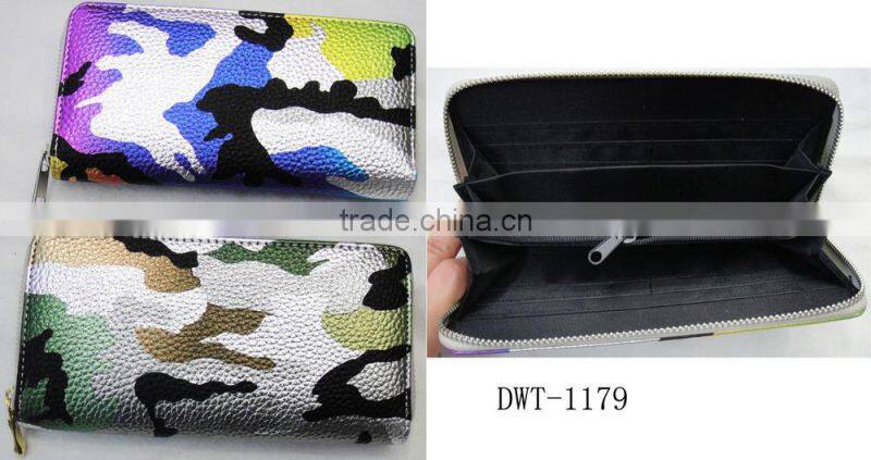 New designer pu leather camo pattern zipper round lady wallet