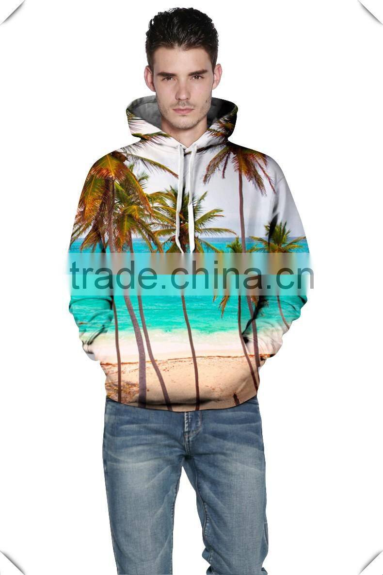 Hot selling new model3D sublimated printed Vivid Palm beach sweatshirt winter thicking fitness pullover hoodies with cap joggers