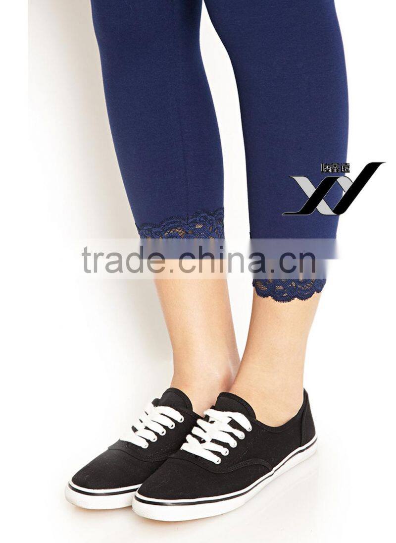 wholesale fitness women leggings with lace bottom and ninth length