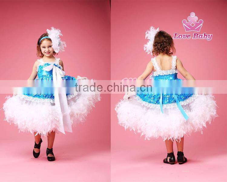 Hottest Royalblue Rosette Feather Long Dress Baby Girl Party Dress