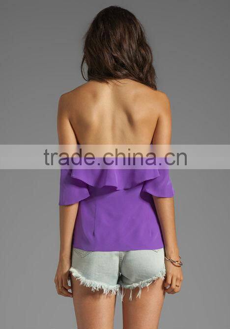 ruffle trimmed neckline tops