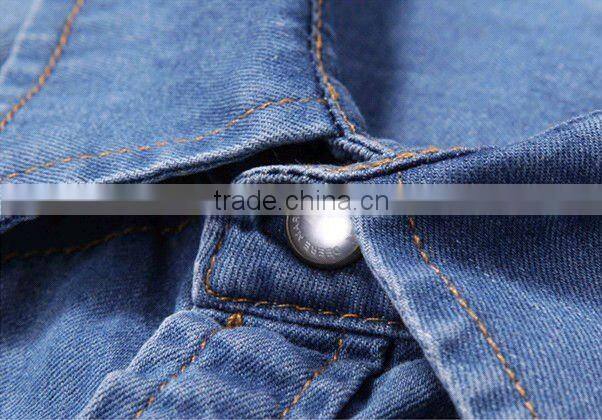 European fashion style Light blue 100%Natural Cotton soft Denim/Retro Cowboy Shirt for men with S,M,L,XL,XXL peaked collar