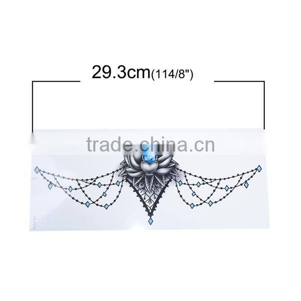 Paper Removable Waterproof Temporary Sternum Tattoo Sticker Body Art Blue Flower Pattern Temporary Tattoos For Men