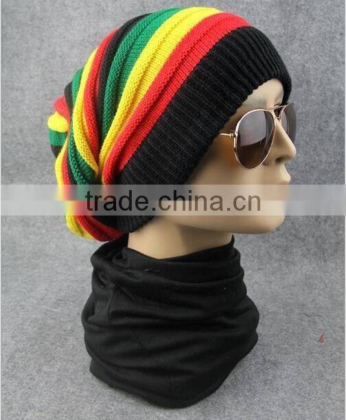 Men's Women's Knit Ski Cap Hip-Hop Jamaican Rasta Stripe Winter Warm Hat/Long Knit Hat