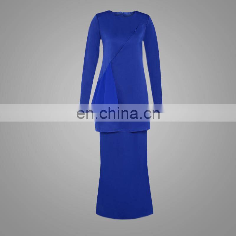 2017 Simple Style Long Sleeve Fashion Baju Kurung Pelum Elegant Cosy Navy Blue Baju Kebaya Malaysia New Design Abaya