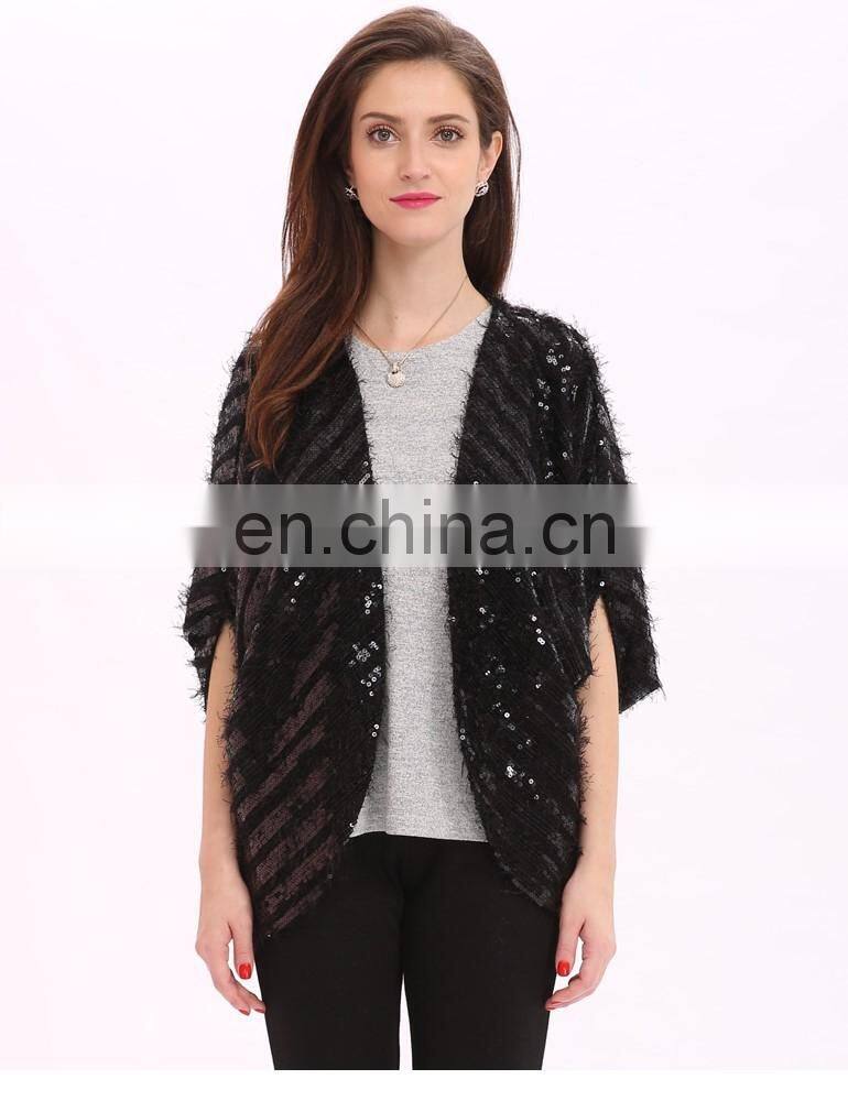 Alibaba China 2017 Europea Autumn Black Sequin Knitted Sweater Cardigan For Woman