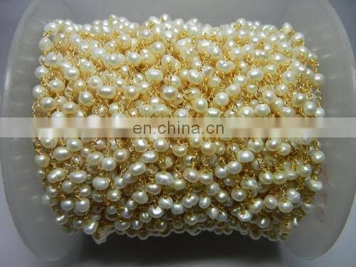 Pearl Gemstone Wire Wrapped Beaded Chain