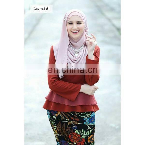 High quality women muslim dress fashion printed design elegant baju kurung peplum