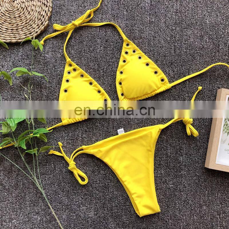 Solid Bikinis Tie Women Swimsuit High Waist Swimwear Bathing Suit Female Beach Swimwear Women's Bandeau Maillot De Bain Femme