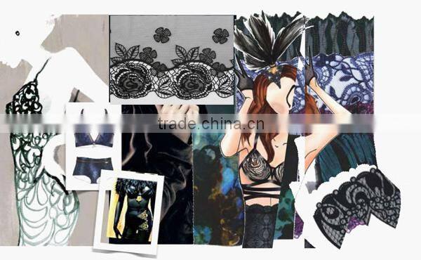 Black color embroidery lace trimming for vest