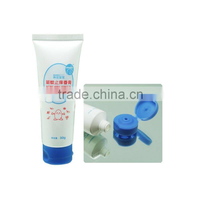25mm Soft touch plastic PE cosmetic tube,white tube sample packaging plastic tube flip top cap