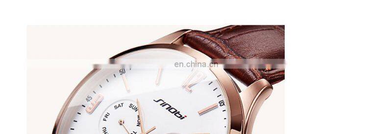 SINOBI Classic Coffee Color Men Wrist Watches S9546G Business Casual Suit Handwatch Second Dial Male Watch