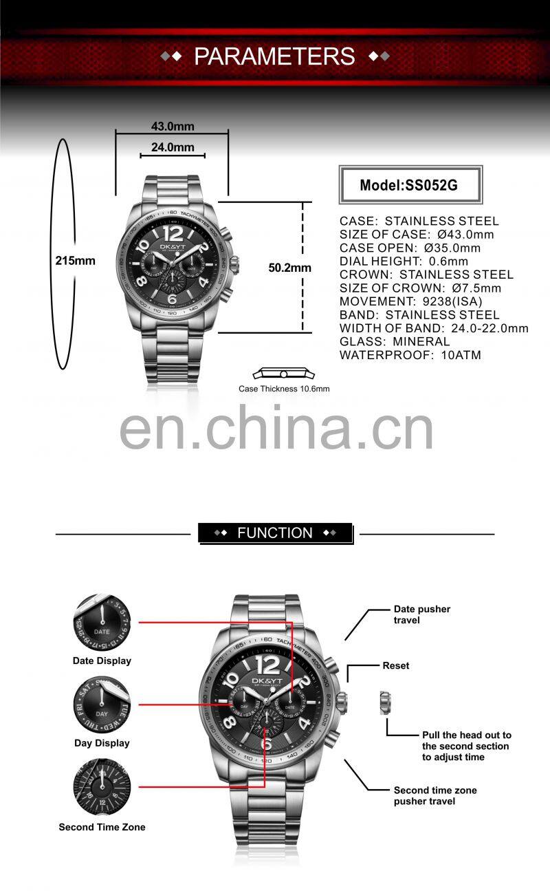 Customized Own Branded Luxury Classic Quartz Watch Full Black Solid Stainless Steel Metal Wristband Watch