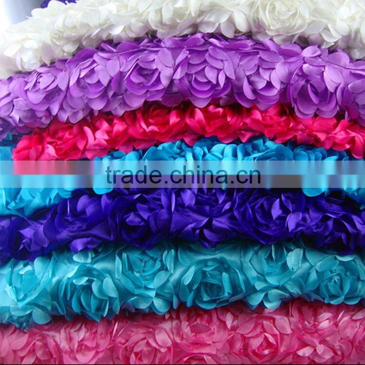 luxury special embroidery purple color satin rose hotel table cloth for wedding