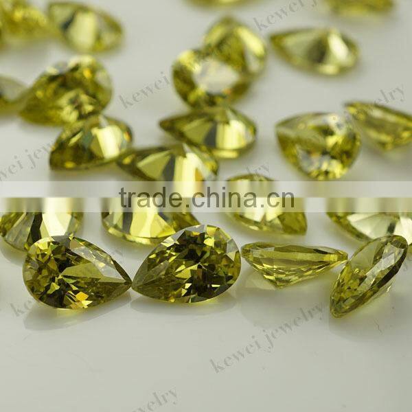 4*6 pear shape olive yellow cz stone designed for fashion jewelry