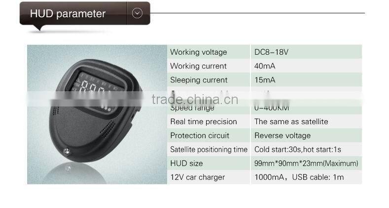 A1 2.0 inch Car GPS HUD Head Up Display Vehicle-mounted Security System, Support Speed & Real Time & Altitude & Over Speed Alarm