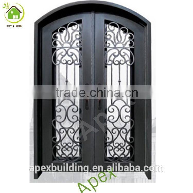 Arc top front door with iron and glass/security iron doors