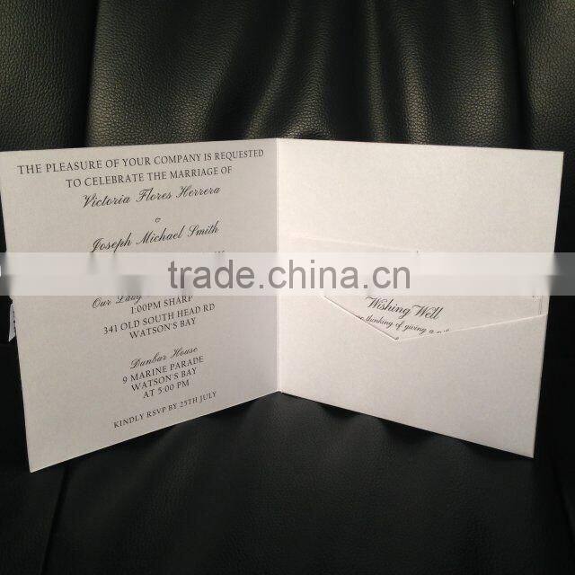 Acctractive silk tie lace edge wedding invitation cards with pearl decoration