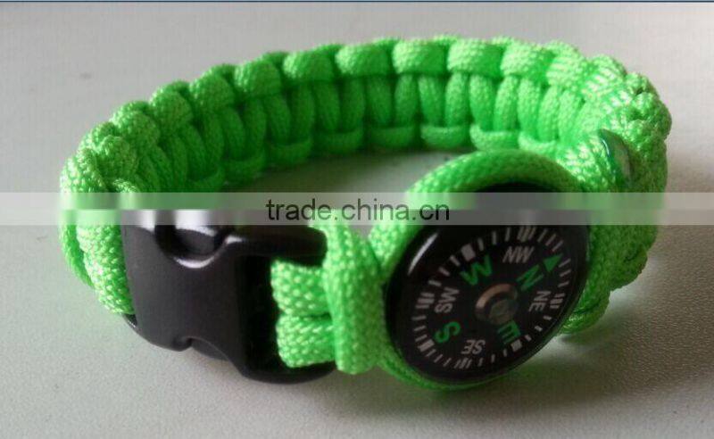9" Green Paracord Bracelet Survival Kits Whistle Compass Buckle