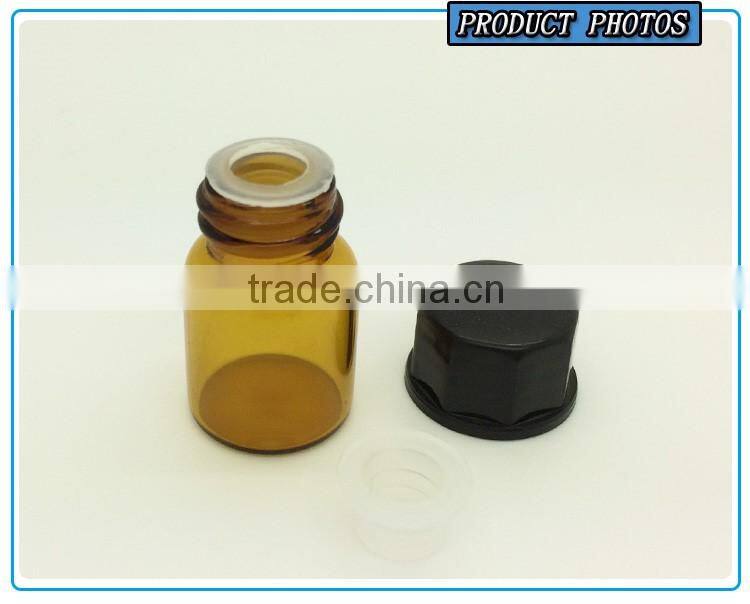 2ml (5/8 dram) Amber Glass Essential Oil Bottle with Orifice Reducer and black cap