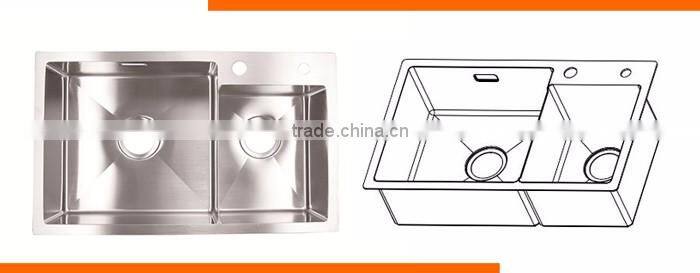 Without faucet double bowl design practical rectangular stainless steel kitchen sink