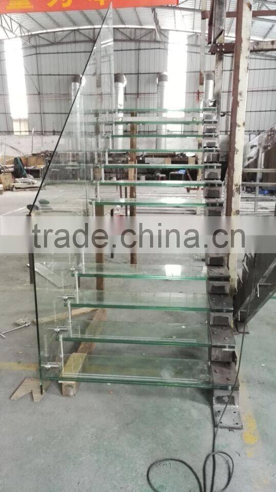 Customized glass/wood straight floating stairs With Light--YUDI