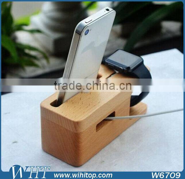2015 New arrival wood display stand for iPhone 6, wood charger stand for apple watch mobile accessories