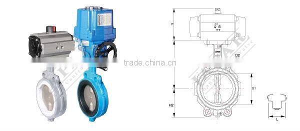Wafer double stem type DN100/PN16 electric PTFE coated butterfly valve