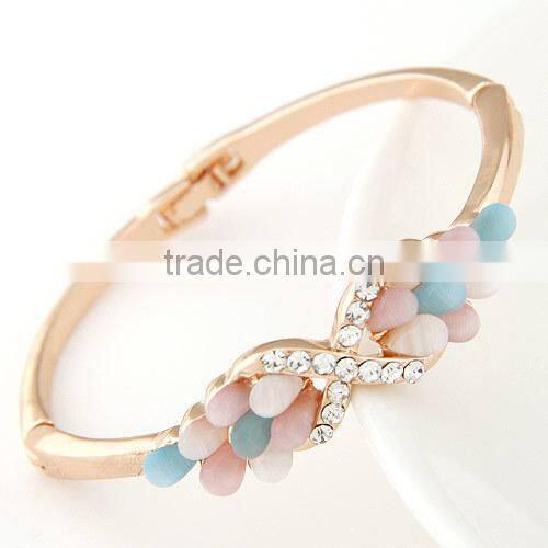 Fancy Pink Blue Water Drop Shape Opal Amber Stone Jeweled Bangle Bracelet