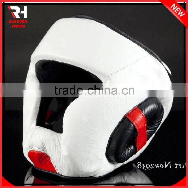 Premium Cowhide Leather MMA Head Guard Black / Red / White / Blue