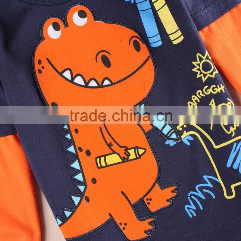 (A6501) NOVA garment wholesale design fancy cotton clothing baby boy t shirt whith printed dinosaur 3d pattern winter wear