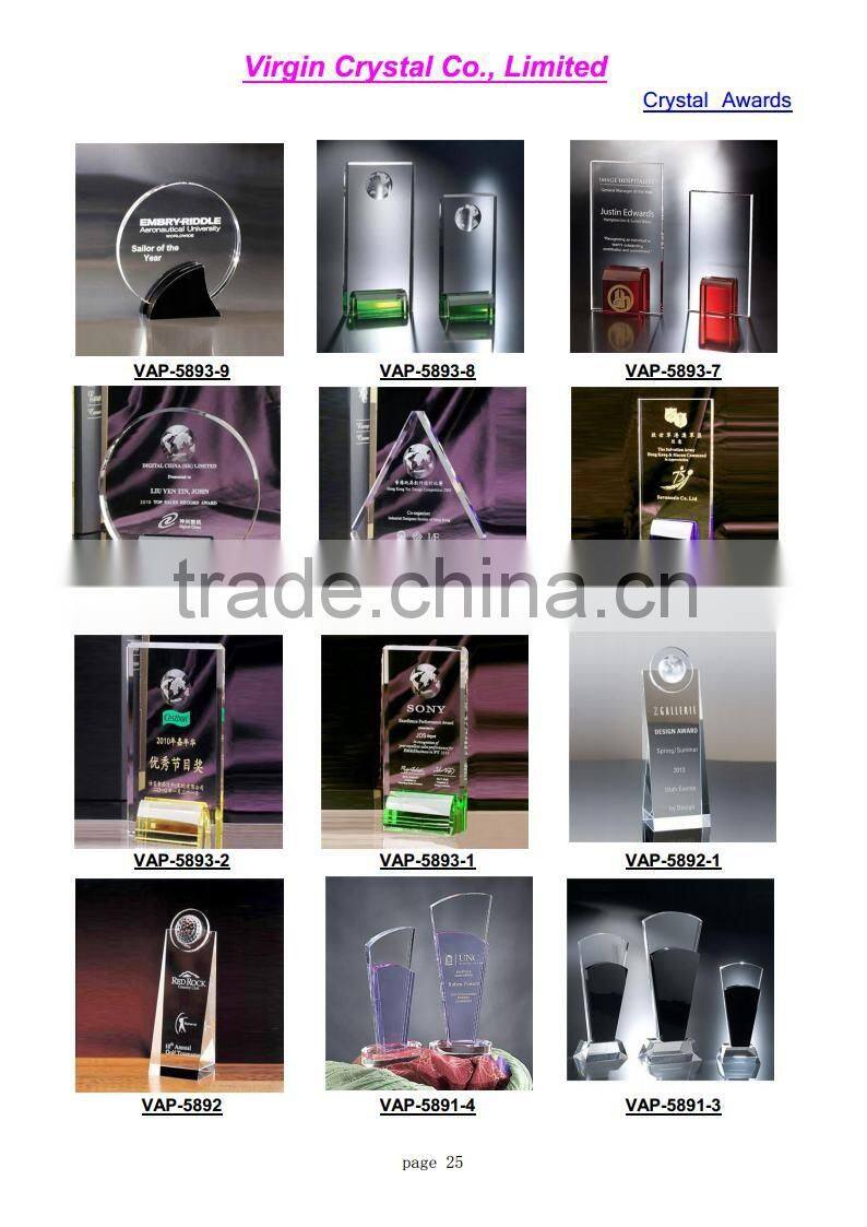 Hot sale colorful crystal half round shape trophy awards plaques for business gift