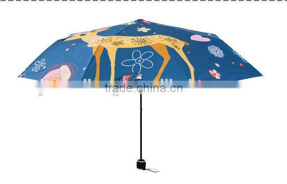 Hot Sale unique umbrella Fashion Galaxy Nebula 3 Folding sika deer art Umbrella Sunny and Rainy Sunscreen Anti-uv Umbrellas