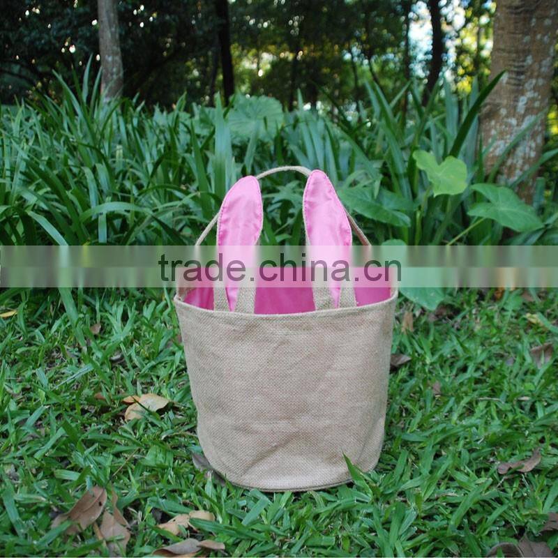 Hot selling burlap bunny easter bucket easter bag