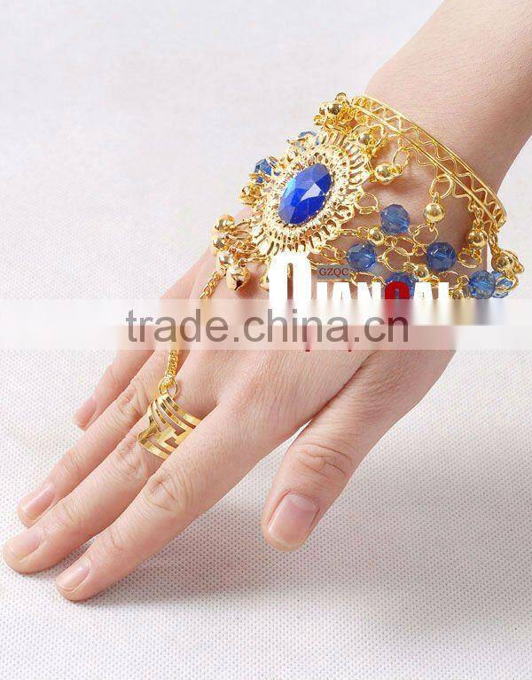 wholesale belly dance accessory bracelet with rings attached and big ruby (T010)