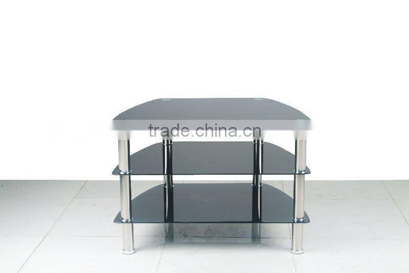 TV-2314 Modern 3 tier tempered glass TV stands TV tables with stainless steel legs